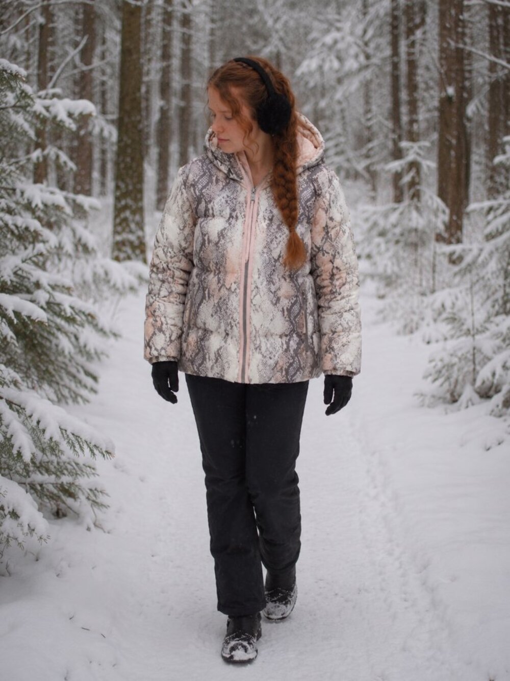 Peach, grey, and white puffer jacket - Like new
